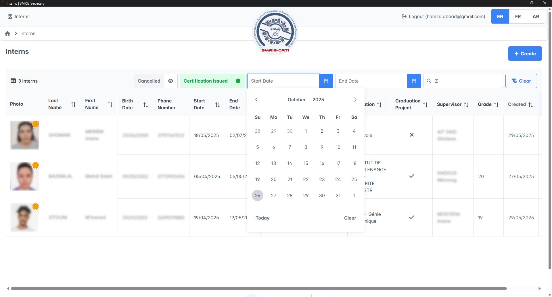 Screenshot of SMRIS Secretary 2
